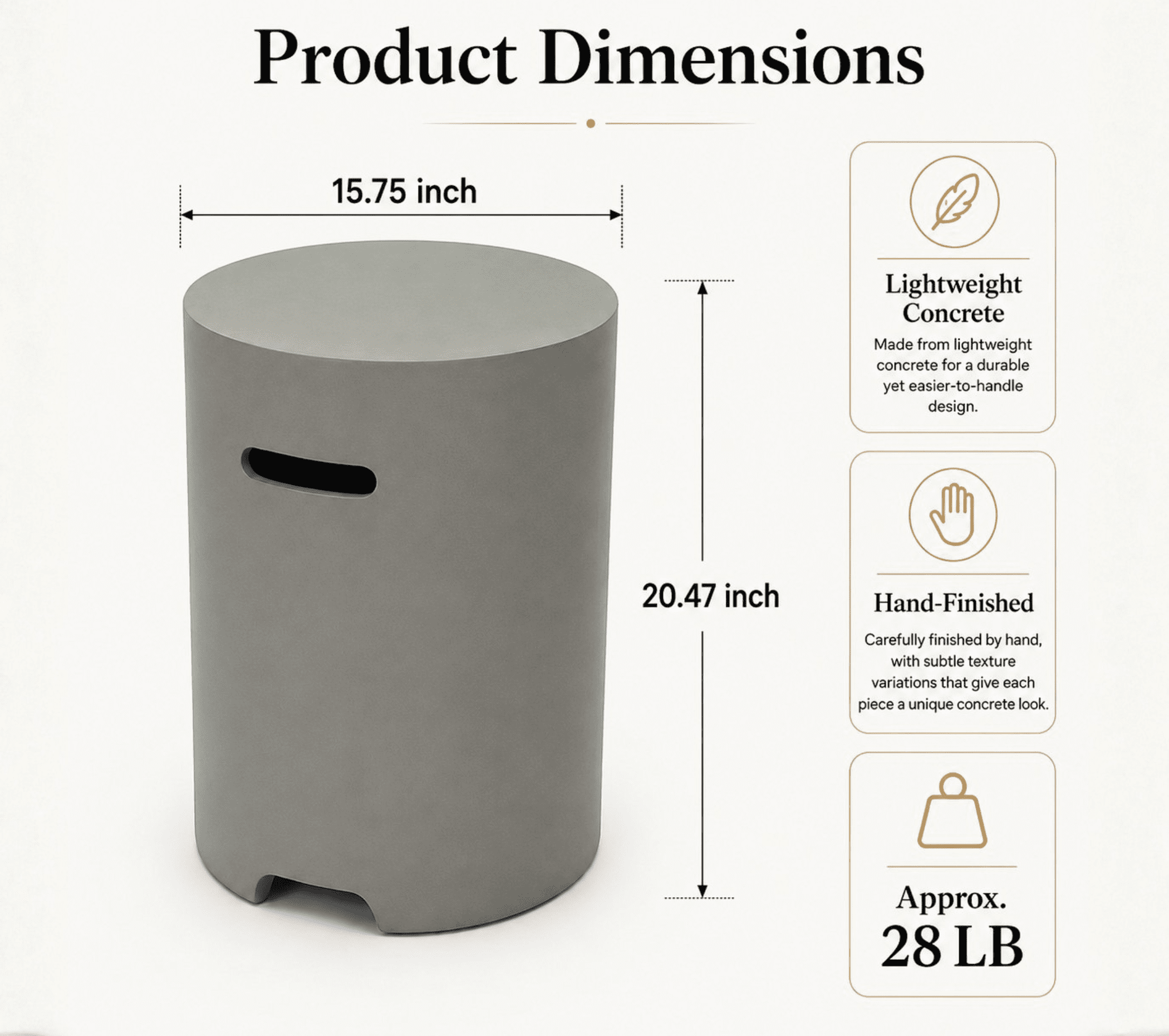 Propane Tank Cover Table, 16" Lightweight Concrete Propane Tank Hideaway for 20 lb Propane Tank, Outdoor Side Table with Handles for Gas Fire Pit, BBQ Grill & Griddle, Stone Look