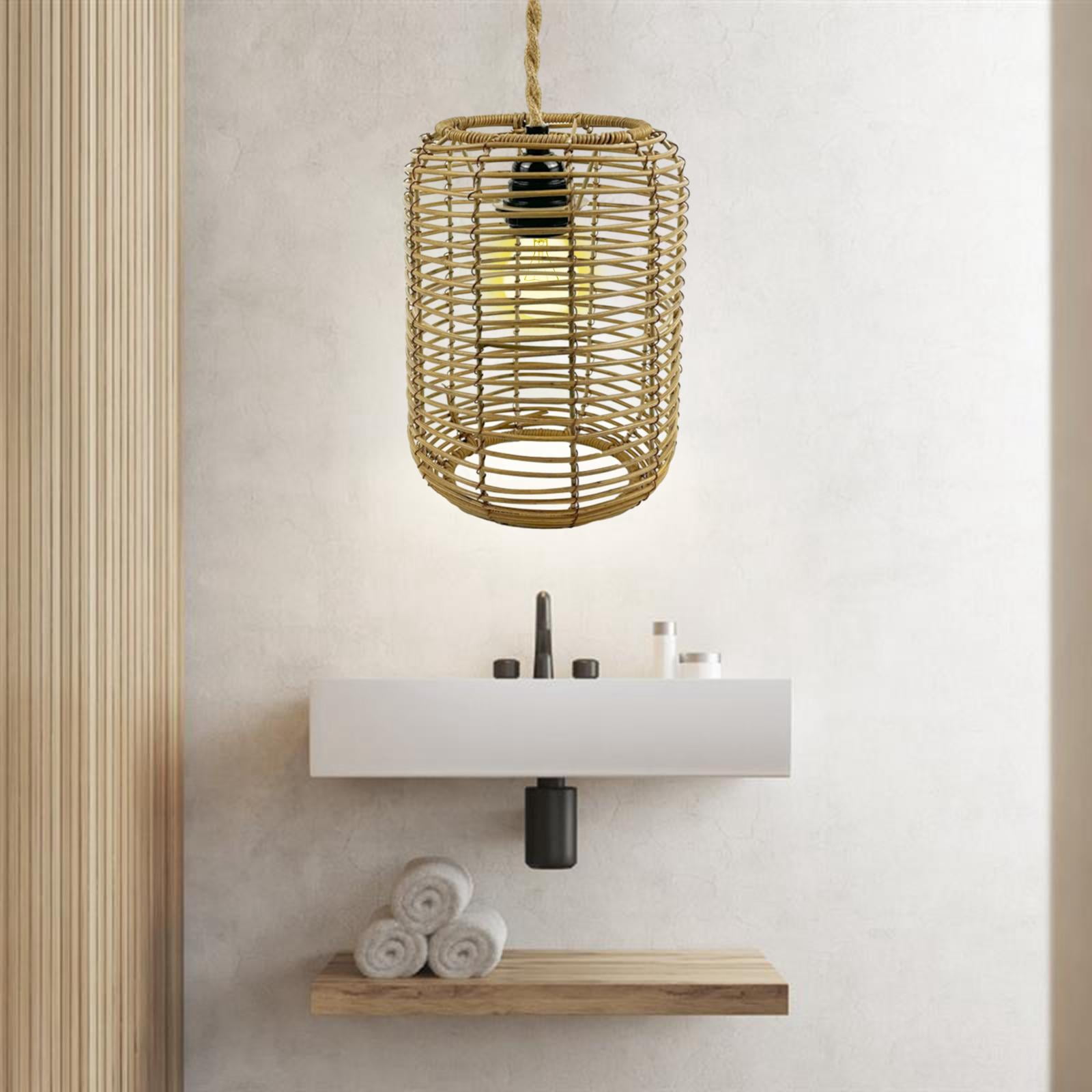 Bvdfgk Imitation Rattan Woven Lampshade Handmade DIY Easy Installation Chandelier Light