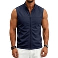 thumbnail image 4 of Men's Solid Color Golf Vest, Stand Collar Full Zip Sleeveless Jacket with Zipper Pockets, Lightweight Casual Golf & Outdoor Vest Size 4XL Navy, 4 of 8