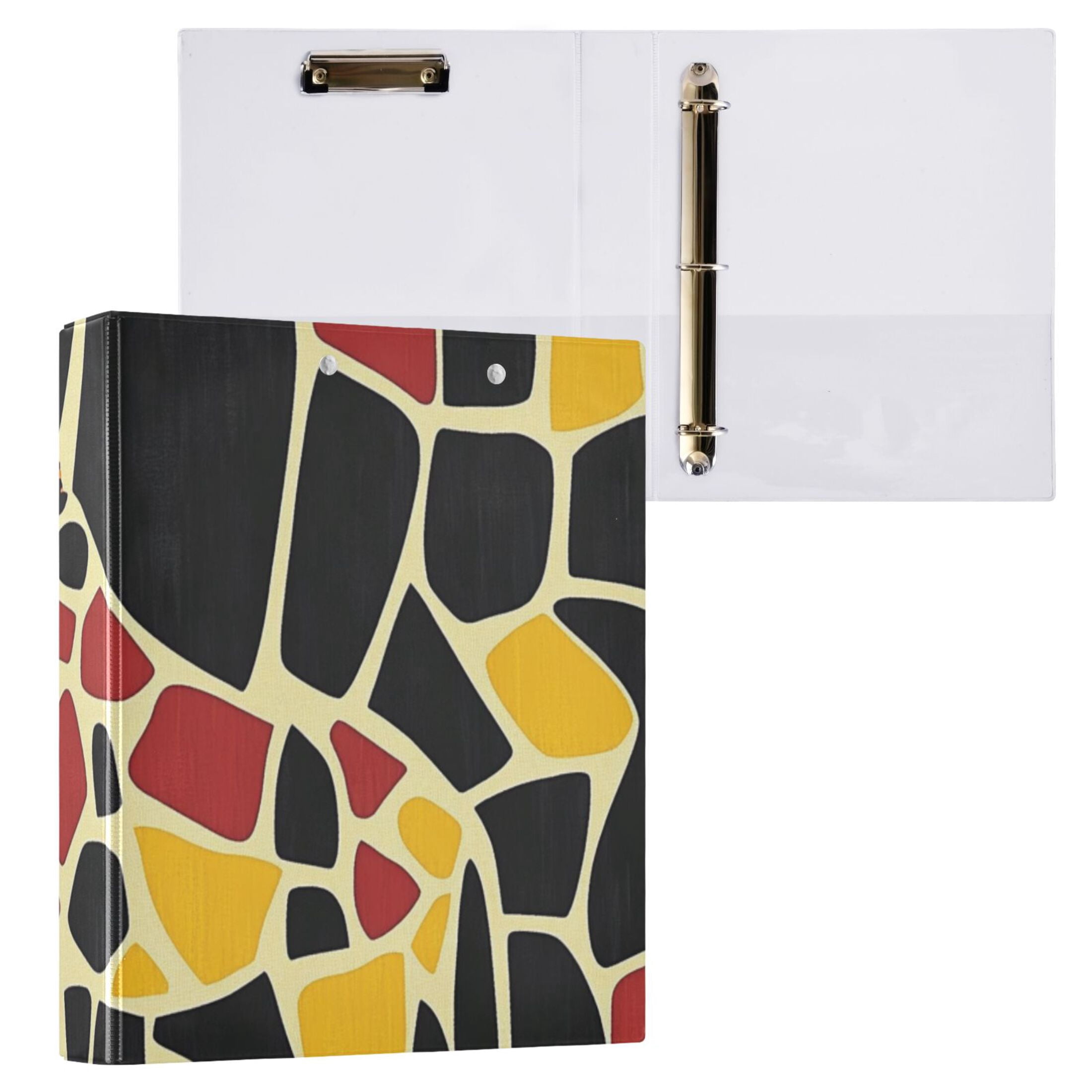 Giraffe Color Blocks 3 Ring Binders 1.5 inch Hardcover File Folders with Interior Pockets A4 Size Organizer for School Office Hospital