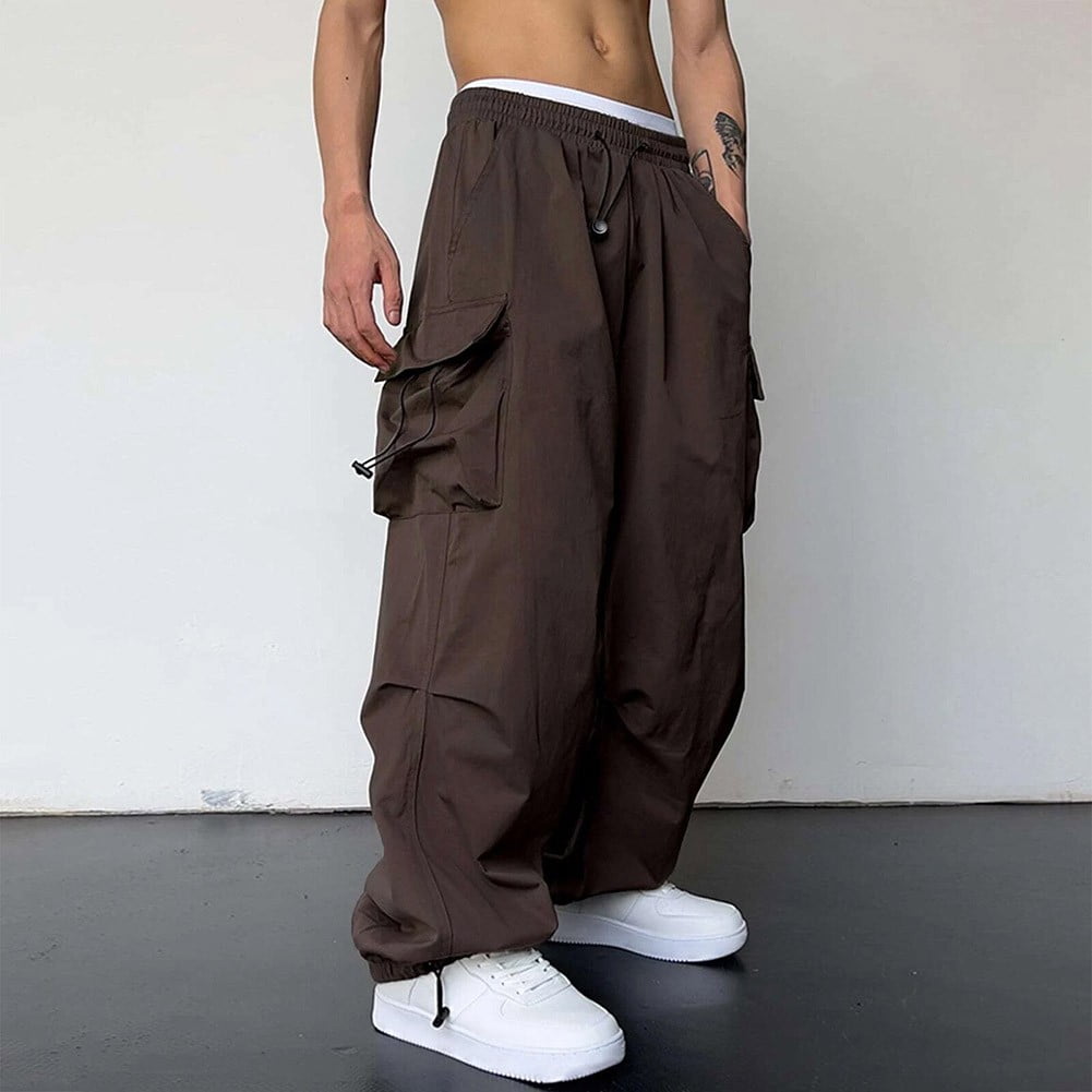 Lefu Mens Cargo Parachute Pants Streetwear Vintage Y2k Hip Hop