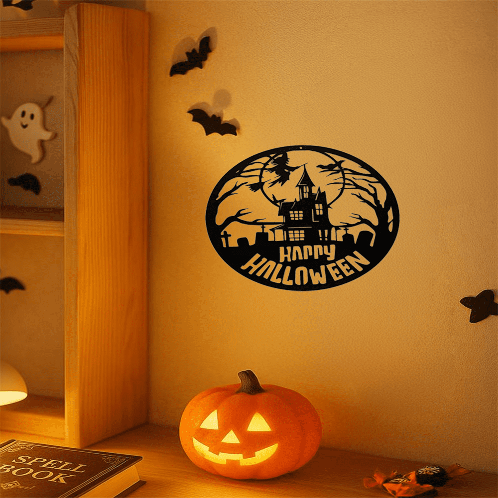 Gothic Halloween Iron Wall Art Dancing Witches Crescent Moon Decor