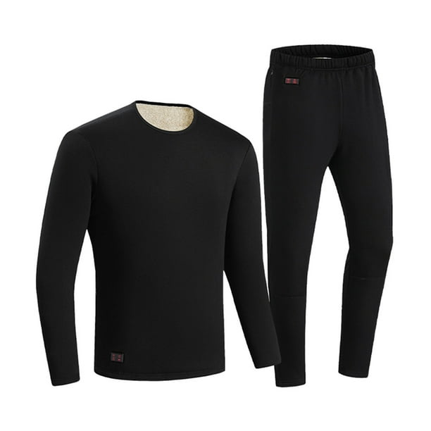 Innerwin Long Johns Heated Men Thermal Underwear Gym Insulated Warmer Base  Layer Top & Bottom Set Black Underwear Suit L 