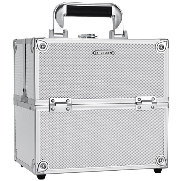 Estuche de tren de maquillaje profesional Caja de maquillaje de aluminio Bandejas de 4 niveles Estuche de tren para artesanos Organizador de almacenamiento de joyas con caja de almacenamiento de maqui