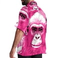 thumbnail image 3 of Pink Monkey Gorilla Men's Short Sleeve Beach Shirts, Casual Printed Button Down, Summer Unisex Spread Collar Tops, 3 of 6