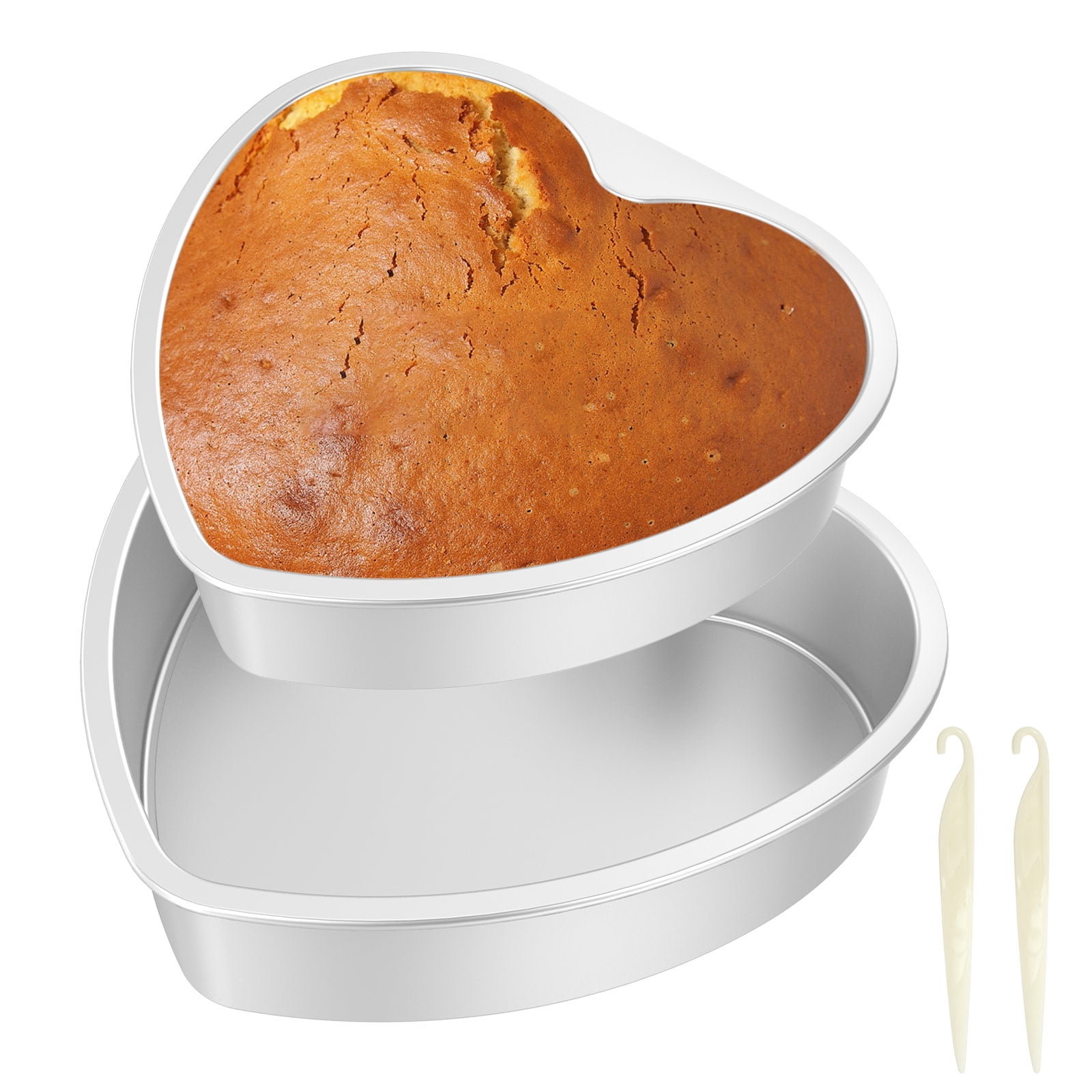 2 Pcs Heart Cake Pan with Removable Bottom 8inch + 10inch Aluminum Alloy Heart Shaped Cake Pan for Baking with 2 Release Knives