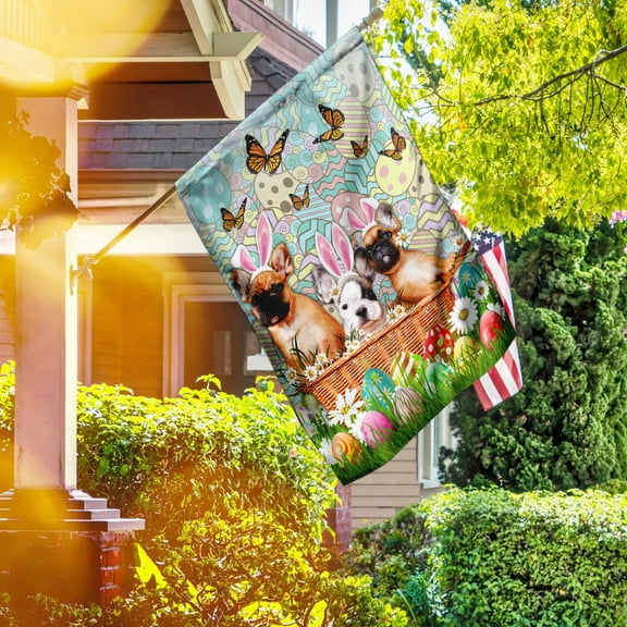 FLAGWIX French Bulldog Happy Easter Flag, Outdoor Easter Decoration - House Flag (29.5" x 39.5")