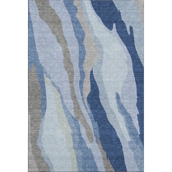 Addison Rugs Mayfield Premium Machine Washable Transitional Waves Blue Rectangle Rug, 5' x 7'6"
