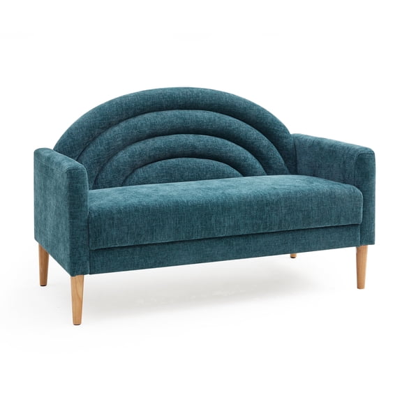 Loveseat Sofa for Small Spaces,49.6" Mid-Century Modern Linen Small Couch with Arched Backrest,2-Seater Upholstered Settee,600 lbs Capacity,Turquoise