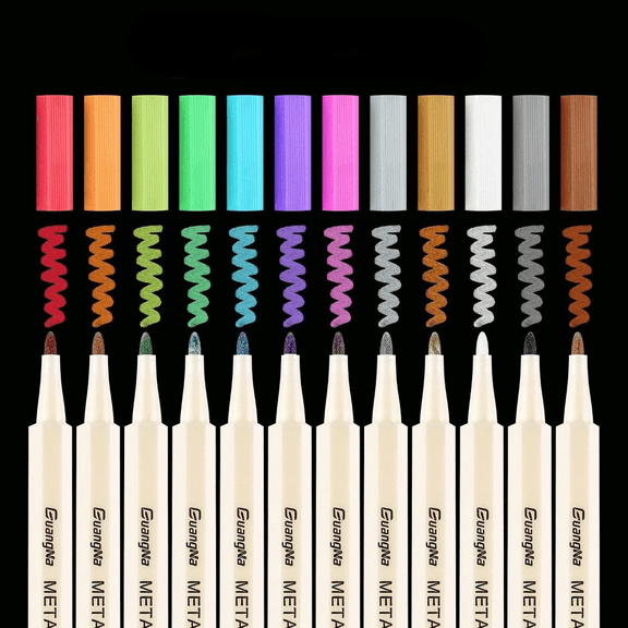 Metallic Marker Pens, Assorted Colors Fine Tip Metallic Marker Painting Pens for Scrapbook DIY Photo Album, Rock Painting, Glass, Cardstock, Metal and Ceramics