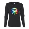 thumbnail image 2 of Wild Bobby, Colorful Neon Rainbow Biting Lips, Pop Culture, Women Graphic Long Sleeve Tee, Black, Small, 2 of 3