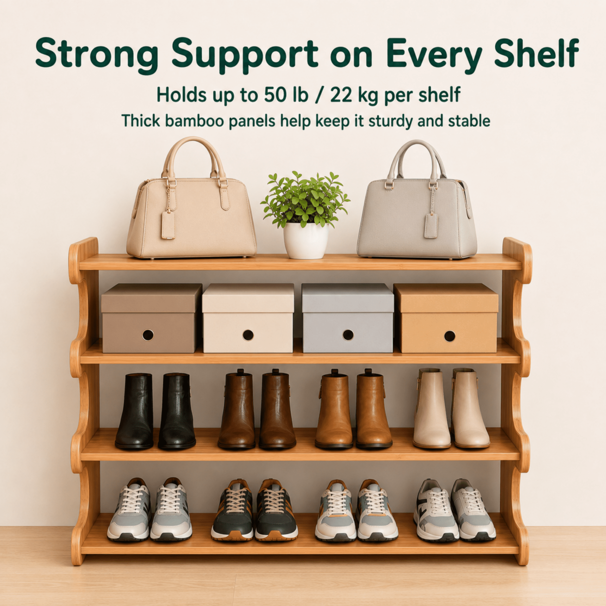 MEHOOM 4 Tier Bamboo Shoe Rack Organizer, Sturdy Shoe Storage Shelf for Closet, Entryway, Dorm & Garage, 28"x11"x20" (Natural)