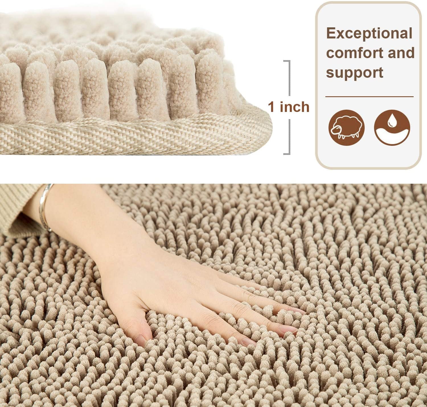 Softlife Luxury Soft Bathroom Non-Slip Rug Shaggy Bath Mat,20"x32",Camel