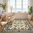 thumbnail image 3 of Design&I 6'x9' Washable Area Rug Sleek Flatweave Pet Friendly Oval Farmhouse Scattered Wildflower Ornate Border Classroom Dining for Queen Size Bedroom, Under Bed, 3 of 7