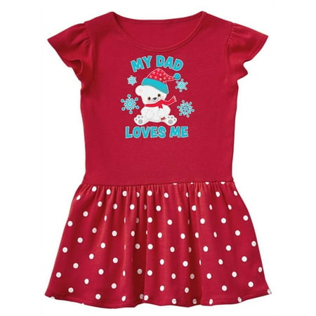 

Inktastic Polar Bear My Dad Loves Me in Santa Hat with Snowflakes Gift Toddler Girl Dress
