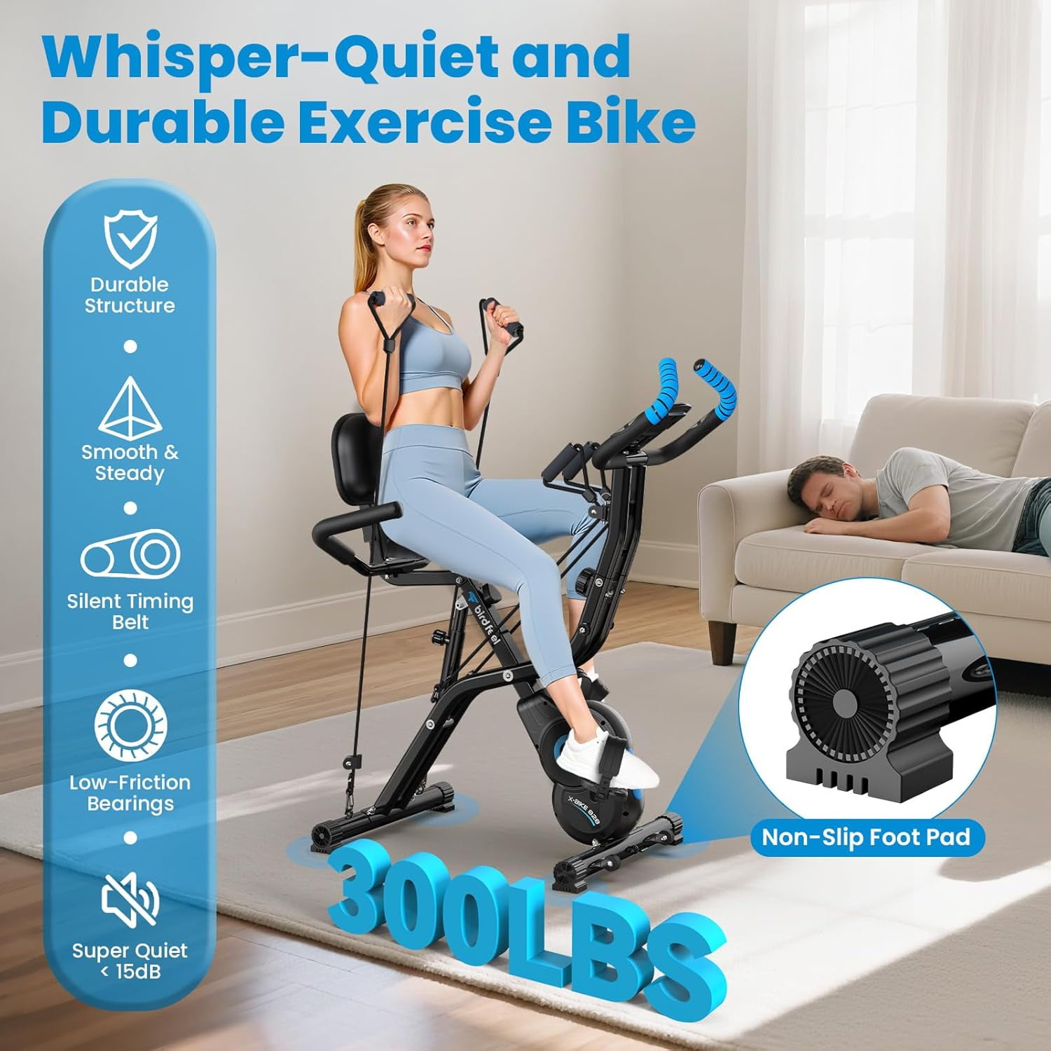 POOBOO 4-in-1 Folding Gym Bike, Upright Recumbent, 300 Lbs