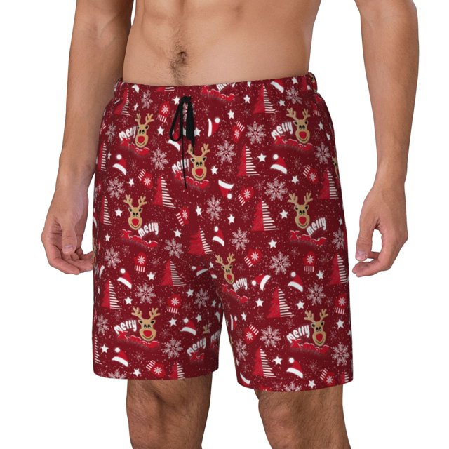 Fotbe Festive Reindeer Traje de Baño para Hombre – Shorts de Natación de Secado Rápido con Forro y Bolsillos-X-Large