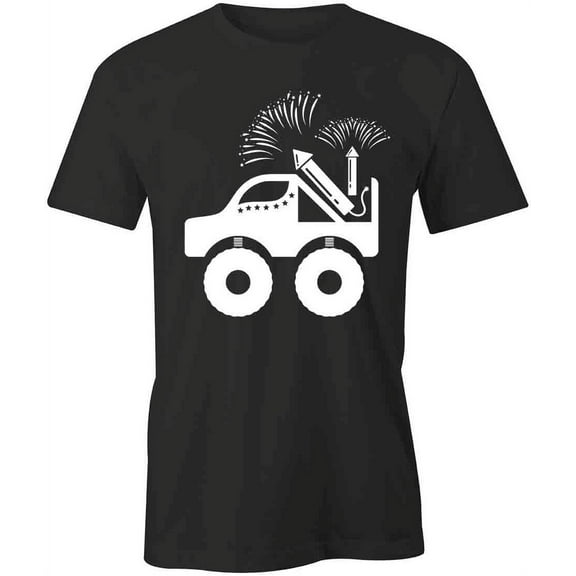 Monster Truck Fireworks T-Shirt | Patriotic American Black Tee Gift
