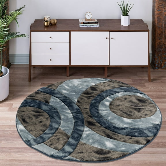 MDA Home Orelsi Blue/Brown Contemporary Polypropylene Area Rug - 5'2" x 5'2"