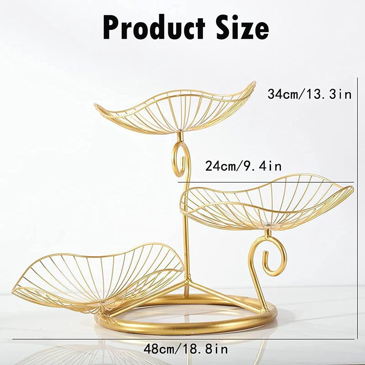 Emapoy 3-Tier Fruit Basket, Metal Fruit Bowl Wire Basket for Kitchen Counter, Gold