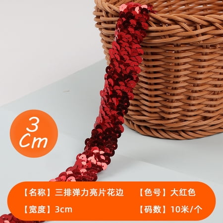 ERDOUY 1 Roll Elastic Sequin Ribbon 1.77" x 11Yard, Flexible Glitter Sequin Trim Strip, Decorative Craft Ribbon for Gift Wrapping, Sewing & Party Decorations, Red