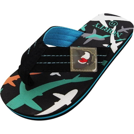 Bay Thong Sandal Norty Boys Shark Flip Flop Thong Sandal for Beach, Pool or Everyday - Runs One Size Small, 40646 Black/Turquoise / 3MUSLittleKid ()