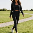 thumbnail image 6 of Workout Sets for Women 3 Piece High Waisted Seamless Leggings Crop Top Jacket Gym Yoga Outfit Stretchy Sports Bra Sets Black, 6 of 7