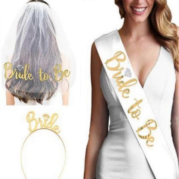3 Pcs Bachelorette Party Supplies Bride To Be Decorations Kits Includes Bride Sash Headband Tiara Veil Set