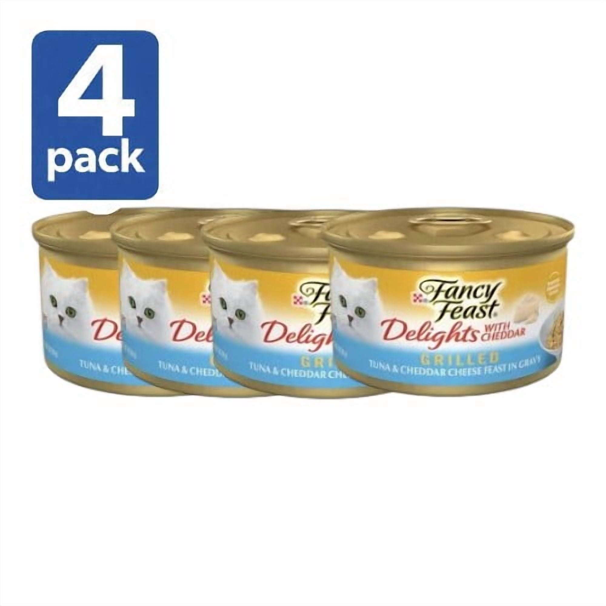 (2 pack) Fancy Feast Delights Grilled Tuna & Cheddar Cheese In Gravy Wet Cat Food, 3 oz cans (4 Pack)