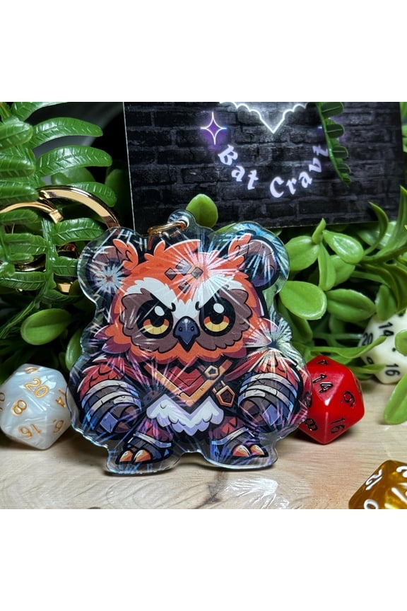 Chibi Owlbear Holographic Firework Acrylic Keychain Cute Fantasy Bag Charm