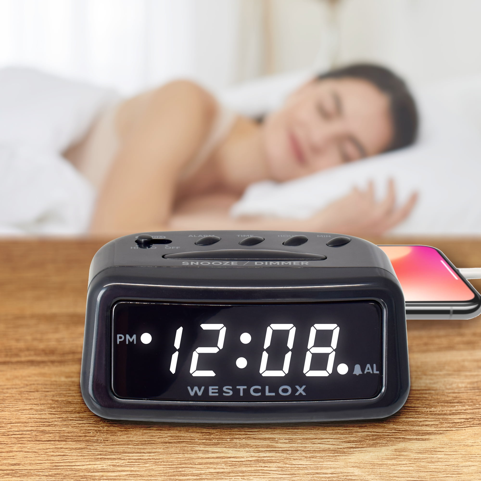 Westclox, Alarm Clock, USB-C Charging Port, 0.6 in. White LED