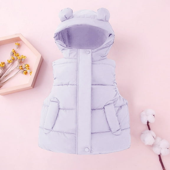 Kids Puffer Vest Girls Vest Cute Hooded Jacket Sleeveless Lightweight Puffer Jacket Girls' Fashion for Children 2-3 Years