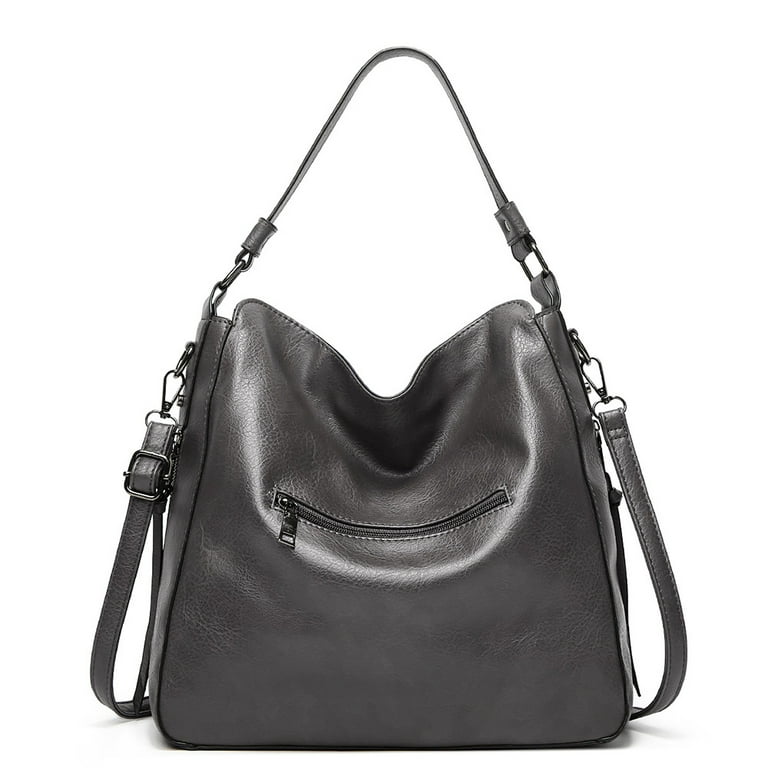 Sanviglor Womens PU Leather Tote Shoulder Bags Retro Gray Handbags and Purses Set Zipper Work Tote for Women Ladies Large Purse Crossbody Hobo Bags with Matching Wallets 2Pcs Set Walmart