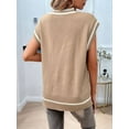 thumbnail image 6 of Oversized Sweater Vest for Women V Neck Cap Sleeve Cable Knit Vest Loose Striped Pullover Tank Tops Khaki S, 6 of 8
