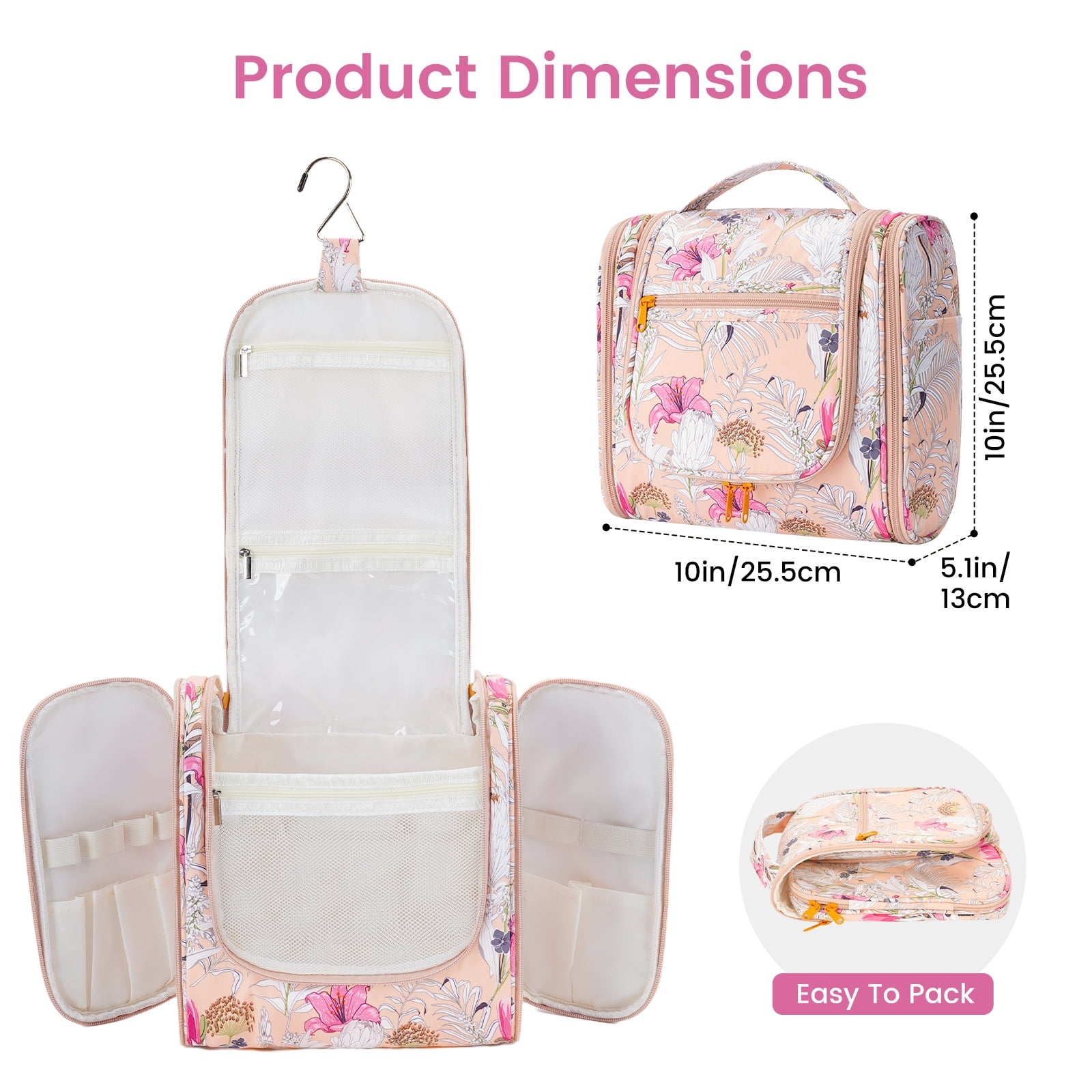 Narwey Large Hanging Toiletry Bag with Hook Makeup Cosmetic Organizer with Multiple Compartments Foldable for Men Women Travel Essentials