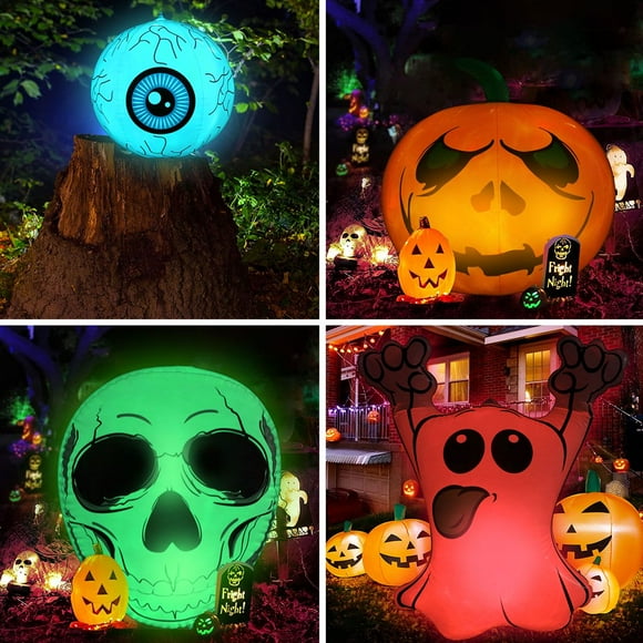 Halloween Huge Inflatable Eyeball Pumpkin Ghost Skull with Built-in LED Light 13 Changing Colors Blow Up Yard Decorations for Halloween Party Decoration