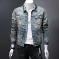 thumbnail image 4 of Chaqueta vaquera para hombre, abrigo vaquero roto de otoño para hombre con agujero, novedad en Joker Y2k, estilo vintage, elástico, informal, de alta calidad, desgastado, 4 of 5