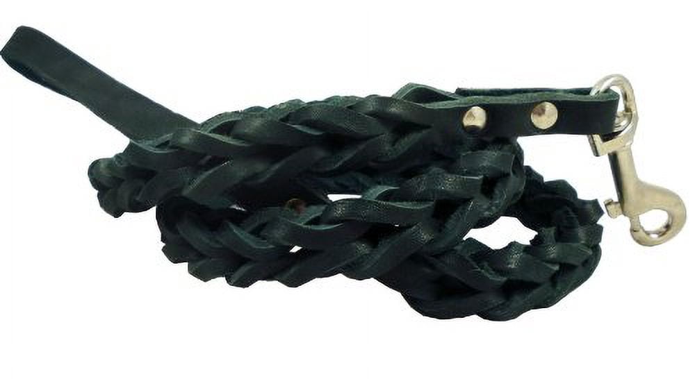 Black Genuine Leather Braided Dog Leash 45" Long 4-thong Square Braid for Medium to Large Breeds