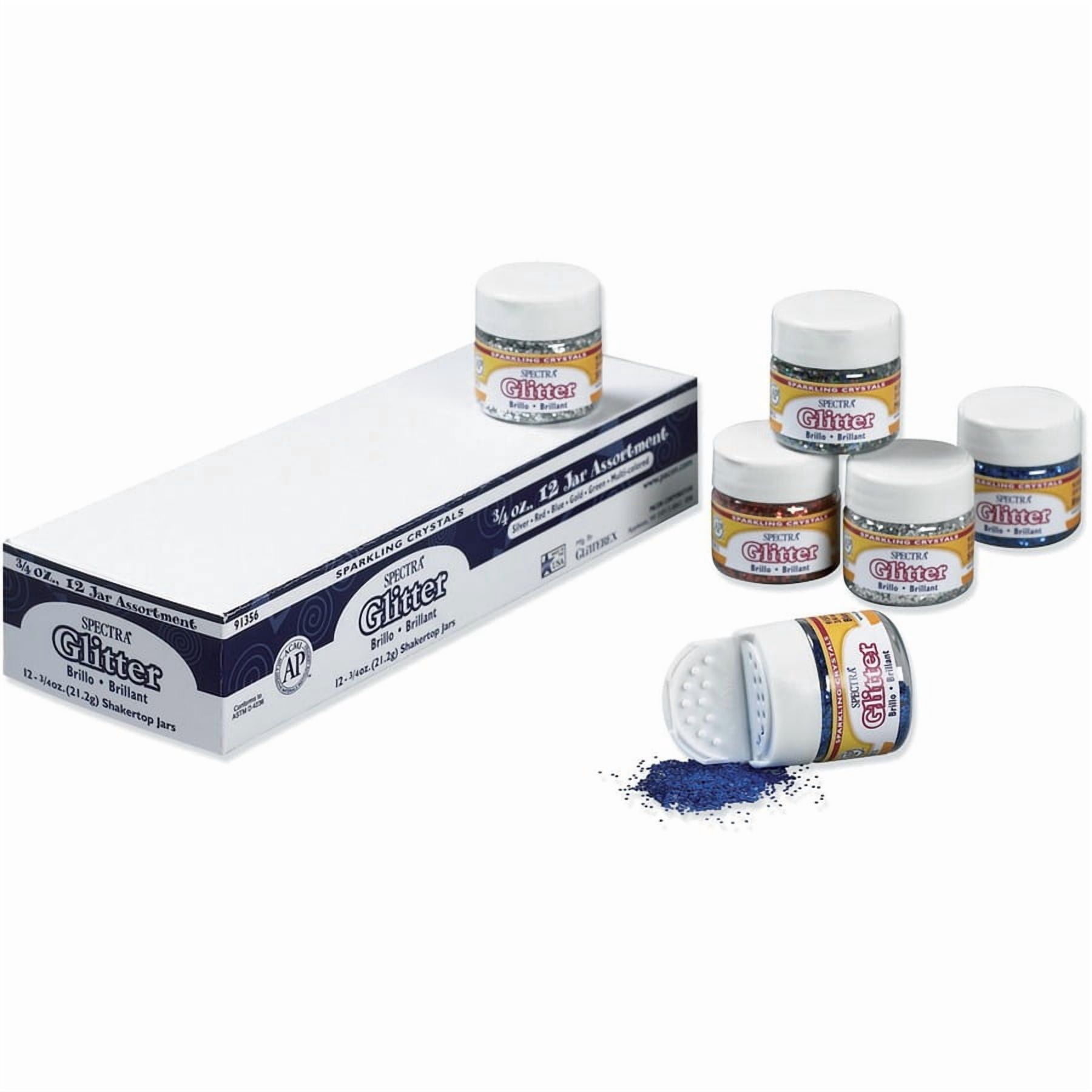 Pacon Spectra Glitter, .04 Hexagon Crystals, Assorted, .75 oz Shaker-Top Jar, 12/Pack -PAC91356