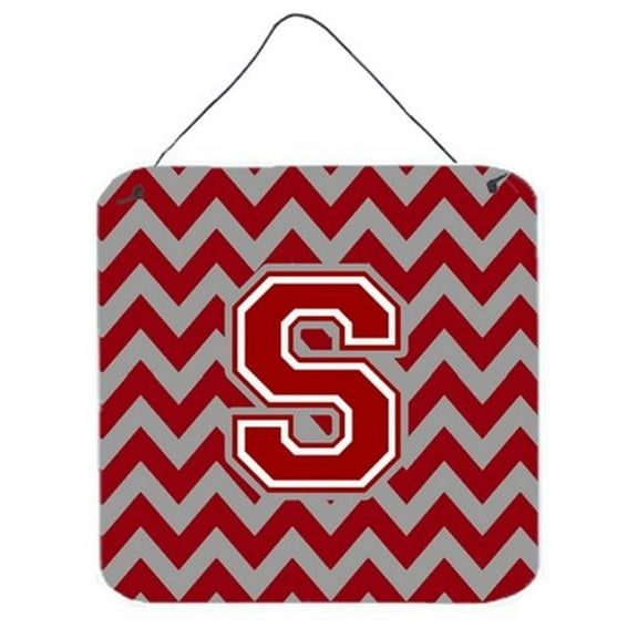 Letter S Chevron Maroon & White Wall or Door Hanging Prints, 6 x 0.02 x 6 in.