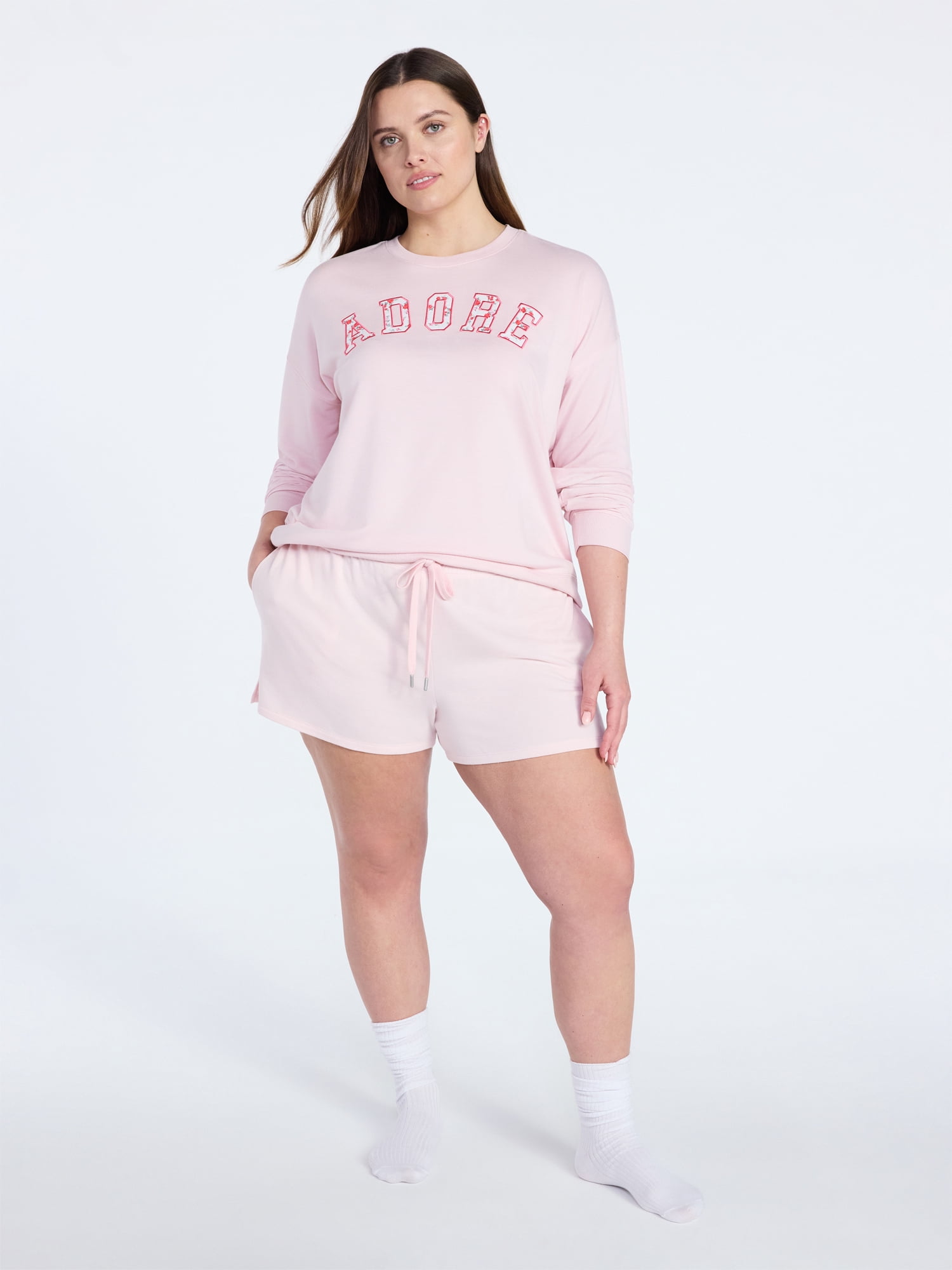 Joyspun Women's French Terry Knit Lounge Sleep Shorts, 3” Inseam, Sizes XS-3X
