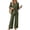 Army Green, variant on 3/4 Sleeve Henley Lounge Set for Women, Button Down Wide Leg Pants 2 Piece Outfit - Casual Solid Color Co-ord with Relaxed Fit Navy L