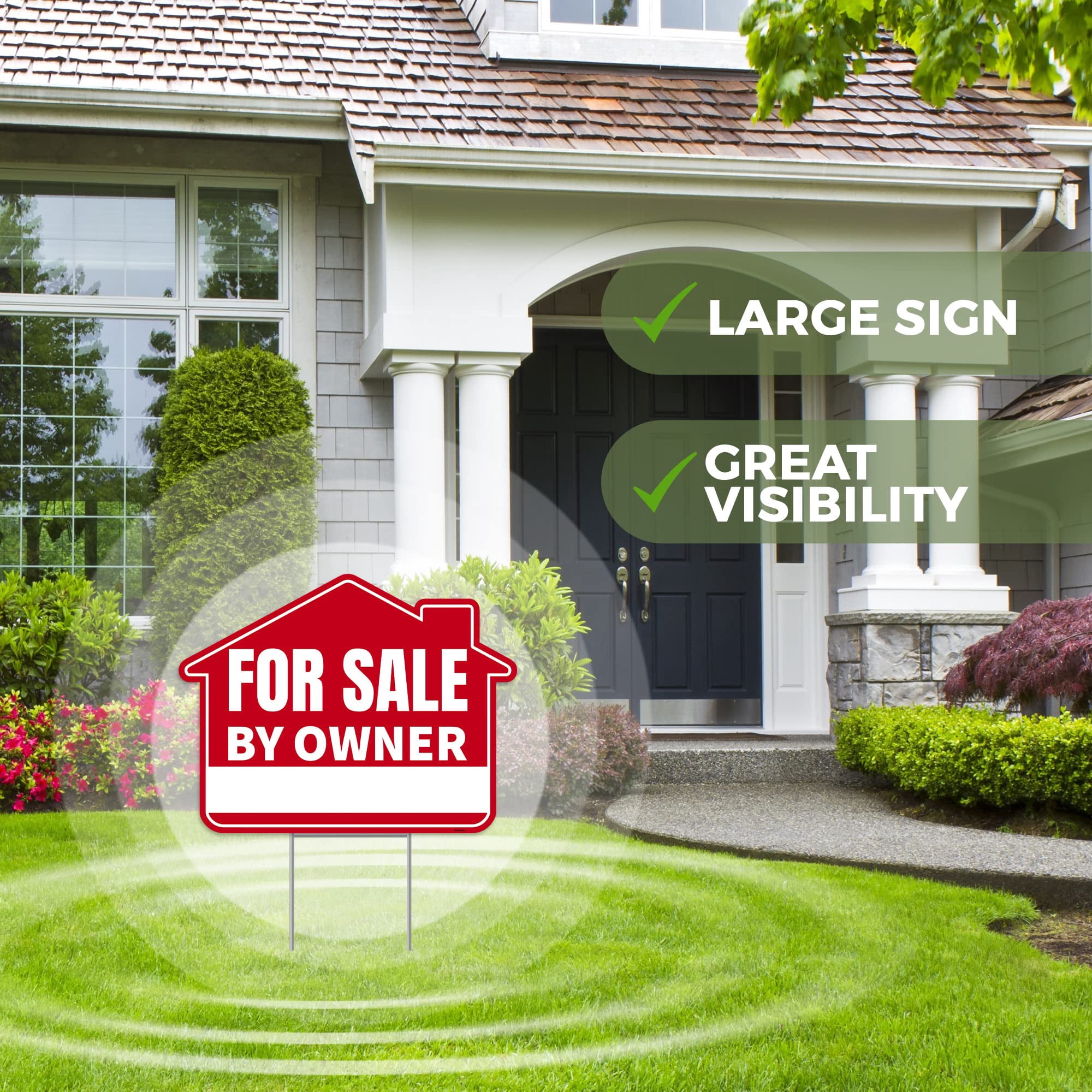 For Sale By Owner Yard Sign,Double Sided Corrugated Plastic FSBO Sign with Metal Stake,17 Inches by 13 Inches,Weatherproof Real Estate Sign for Home,House Property Outdoor Display
