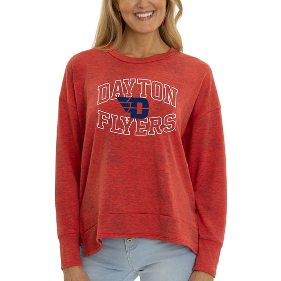 Women's  Red Dayton Flyers Brandy Tie-Dye Long Sleeve Tri-Blend Pullover Top