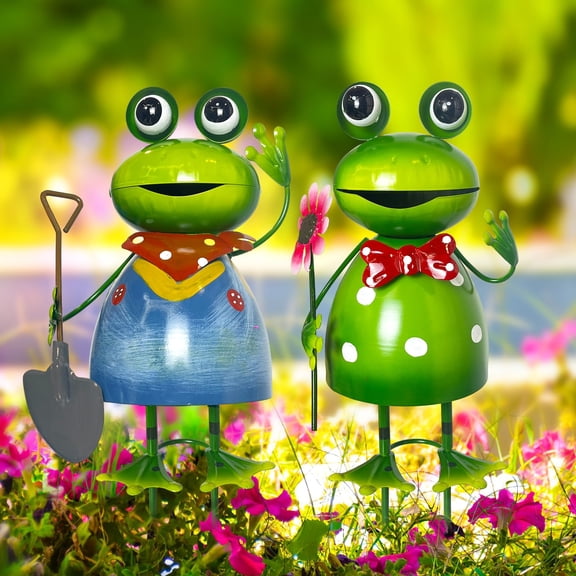 Cute Frog Outdoor Garden Stake for Lawn and Patio Decor, Christmas Decorations, Xmas Yard Accents, Holiday Season Sculpture