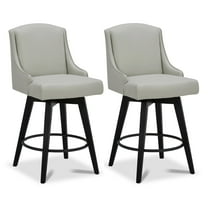 CHITA 26 in Swivel Upholstered Faux Leather Barstool Set of 2 for Kitchen Island, Full Back&Wood Legs, Creamy Gray