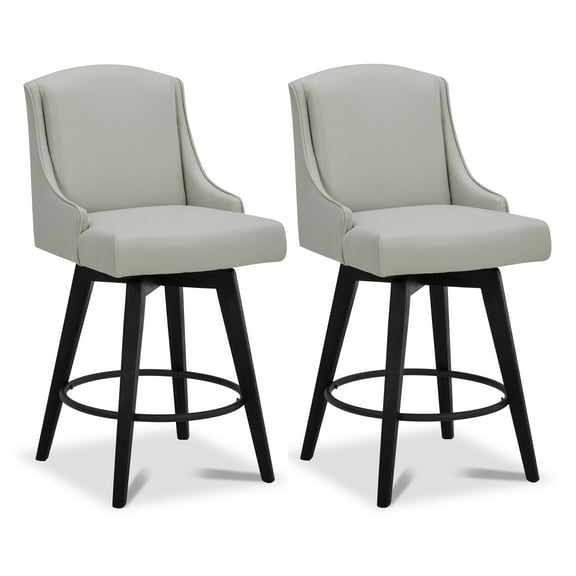 CHITA 26 in Swivel Upholstered Faux Leather Barstool Set of 2 for Kitchen Island, Full Back&Wood Legs, Creamy Gray