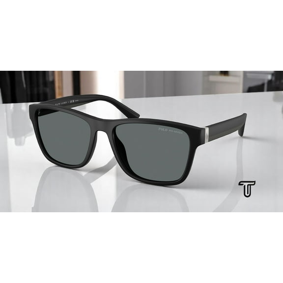 Polo Ralph Lauren PH 4229U Plastic Unisex Square Polarized Sunglasses Matte Black 56mm Adult