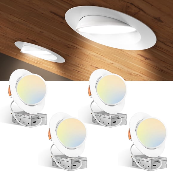Amico Lot de 4 Luminaires Encastrés à DEL à Cardan de 6 Pouces 5CCT, Plafonnier Directionnel à Oeil Réglable à 360Â&90°, à Intensité Réglable, 2700K/3