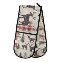 Yayeee Double Oven Mitt Kitchen Heat Resistant Baking 35" x7" Quilted Glove, Beige Deer